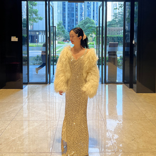 花黑盆【维娜思】高级blingbling重工连衣裙名媛贵气长裙party裙