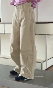 26022休闲裤 诗歌兰女装2026早春款气质卡其色直筒裤毛边牛仔裤女