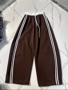 2nd 女校裤 2025春秋款 条纹抽绳卫裤 气质咖色阔腿裤 欧洲站second