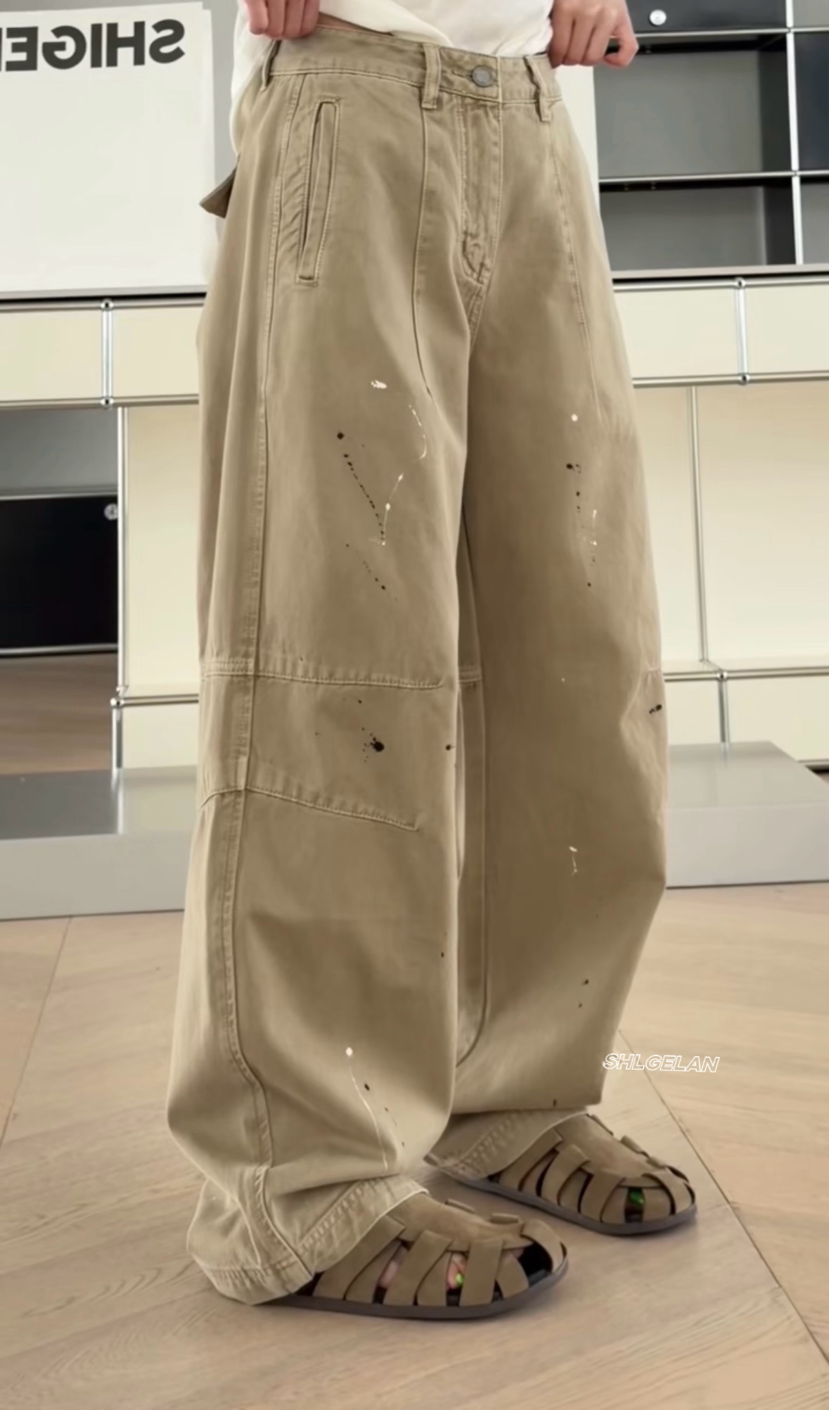 T22849工装休闲裤诗歌兰欧货女装2026春款气质卡其色泼漆牛仔裤女