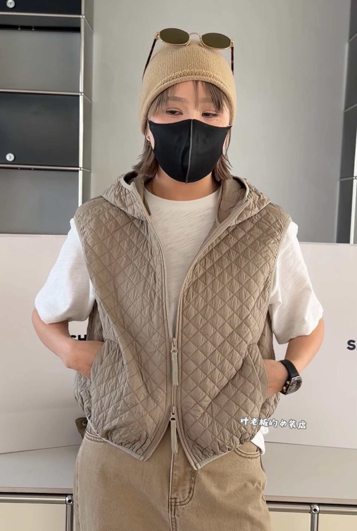 P2068棉衣背心 诗歌兰欧货女装26秋款百搭卡其色菱形格纹连帽马甲