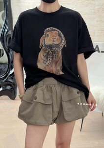 T2280兔子短袖 诗歌兰女装26秋款气质黑色圆领短袖卡通休闲T恤女