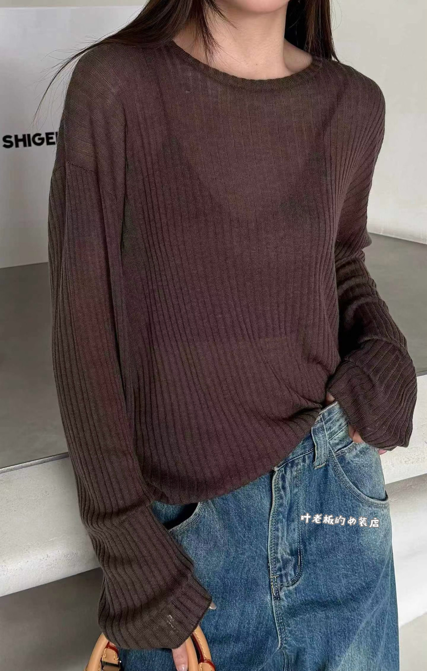 P1015咖色针织衫 诗歌兰欧货女装26秋款简约百搭款圆领针织长袖女
