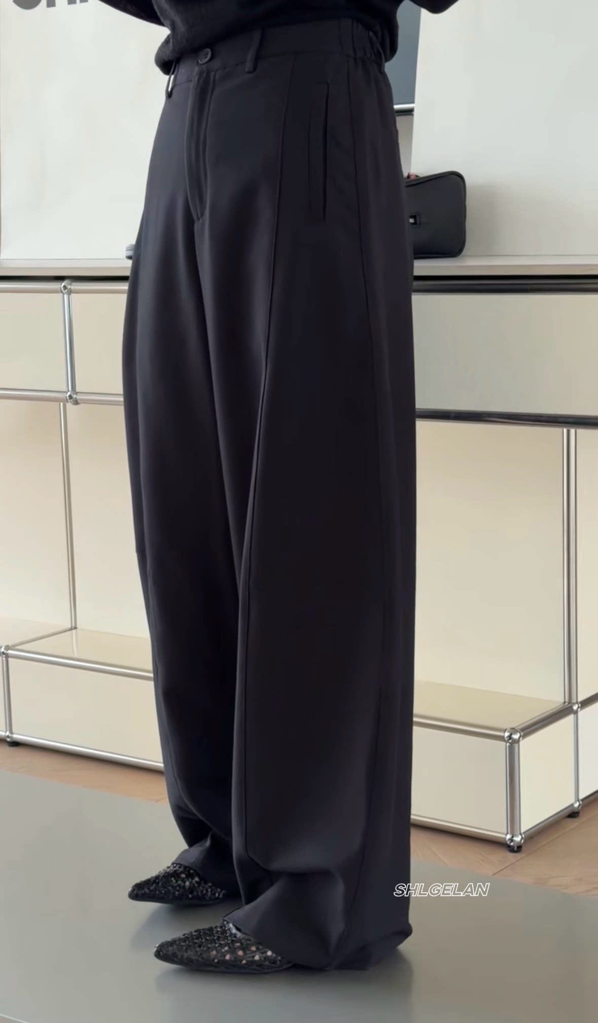 T98295欧货休闲裤 诗歌兰女装2026春款气质百搭黑色后松紧腰西裤