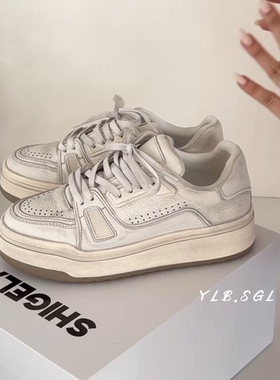 5613-03诗歌兰女鞋2026春款 时尚百搭厚底休闲鞋系带脏脏鞋小白鞋