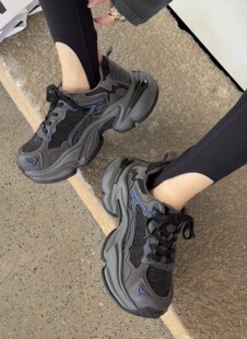 诗歌兰女鞋2026春款时尚百搭厚底增高休闲鞋透气系带运动老爹鞋女