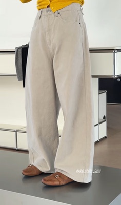 51211诗歌兰韩货女装2026早春款 气质卡其色休闲裤阔腿牛仔裤女