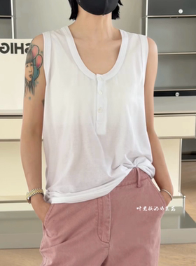 P35019U领背心 诗歌兰欧货2026夏款女装简约白色纽扣亲肤背心女
