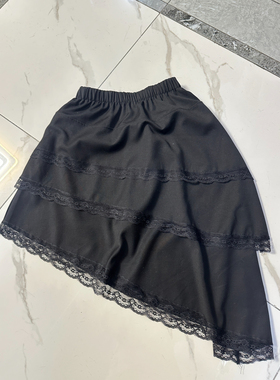 欧洲站Second 2nd 2026早春款气质黑色不规则蕾丝花边半身裙女裙