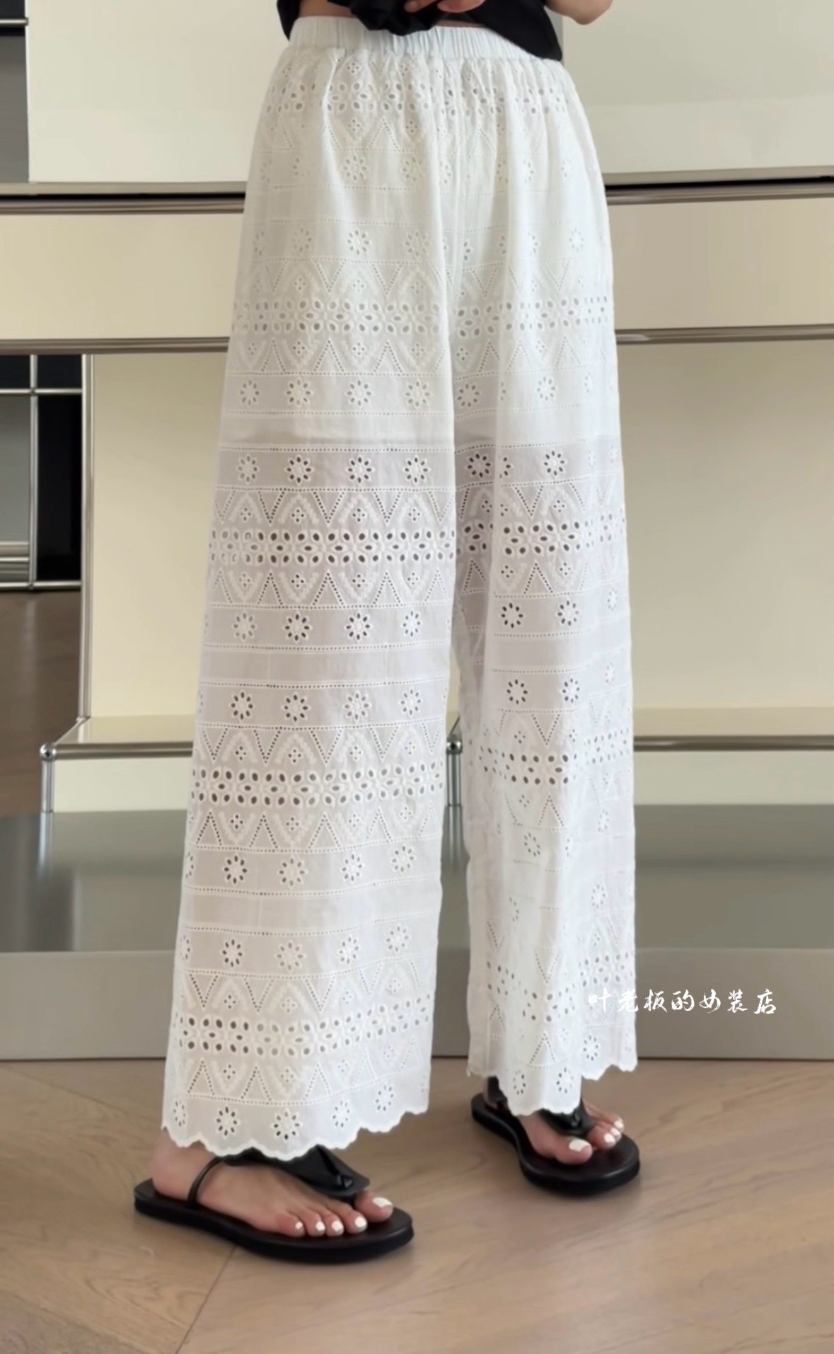 现货P2711花纹休闲裤 诗歌兰欧货2026夏款白色薄款棉裤钩花镂空裤