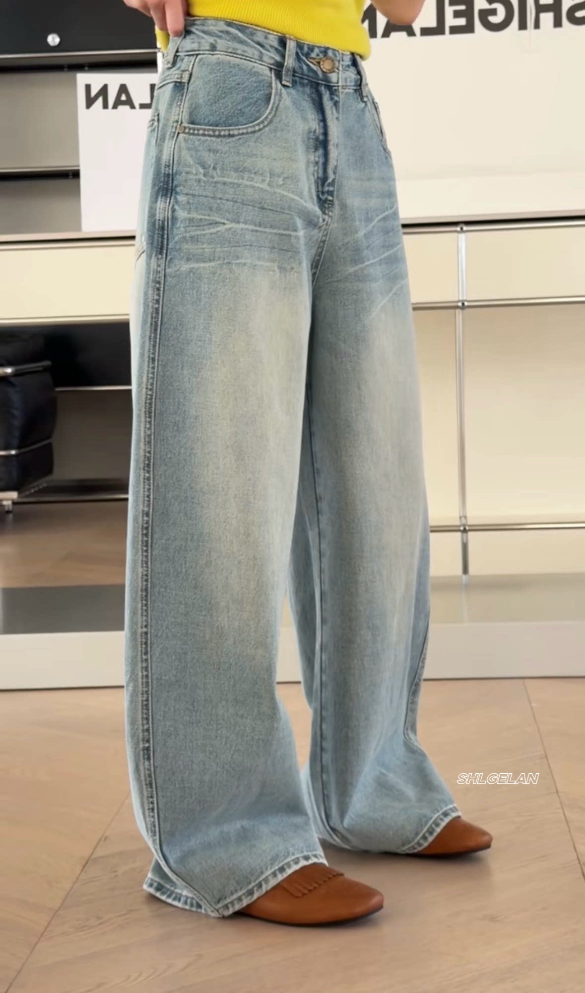 T8068 休闲牛仔诗歌兰欧货女装2026春款气质浅蓝色磨白直筒牛仔裤