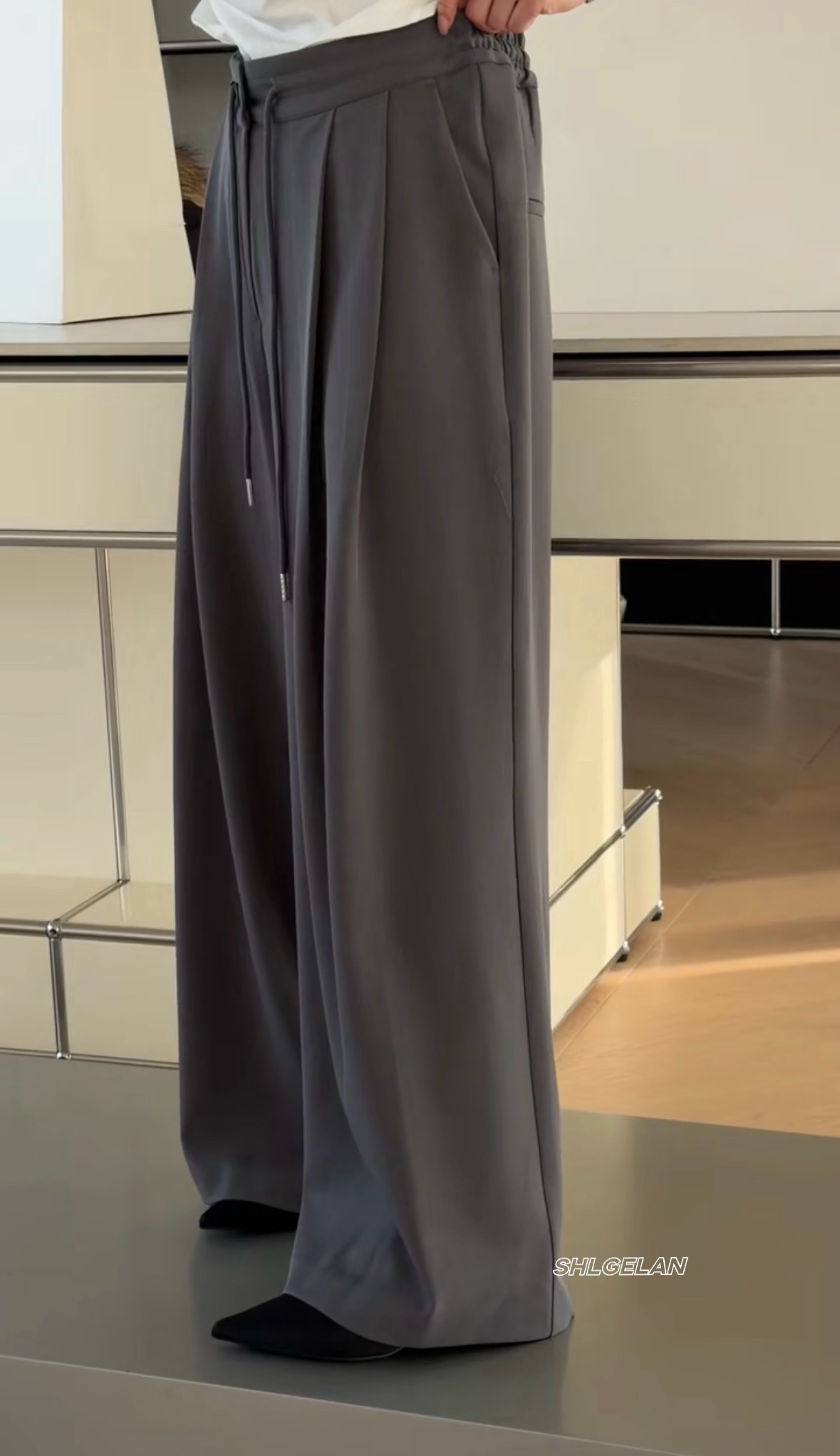 H6121休闲裤 诗歌兰韩货女装2026春款气质灰色抽绳松紧腰西裤女,女装/女士精品,西装裤/正装裤,淘宝优惠券,粉丝福利购,淘宝优惠卷