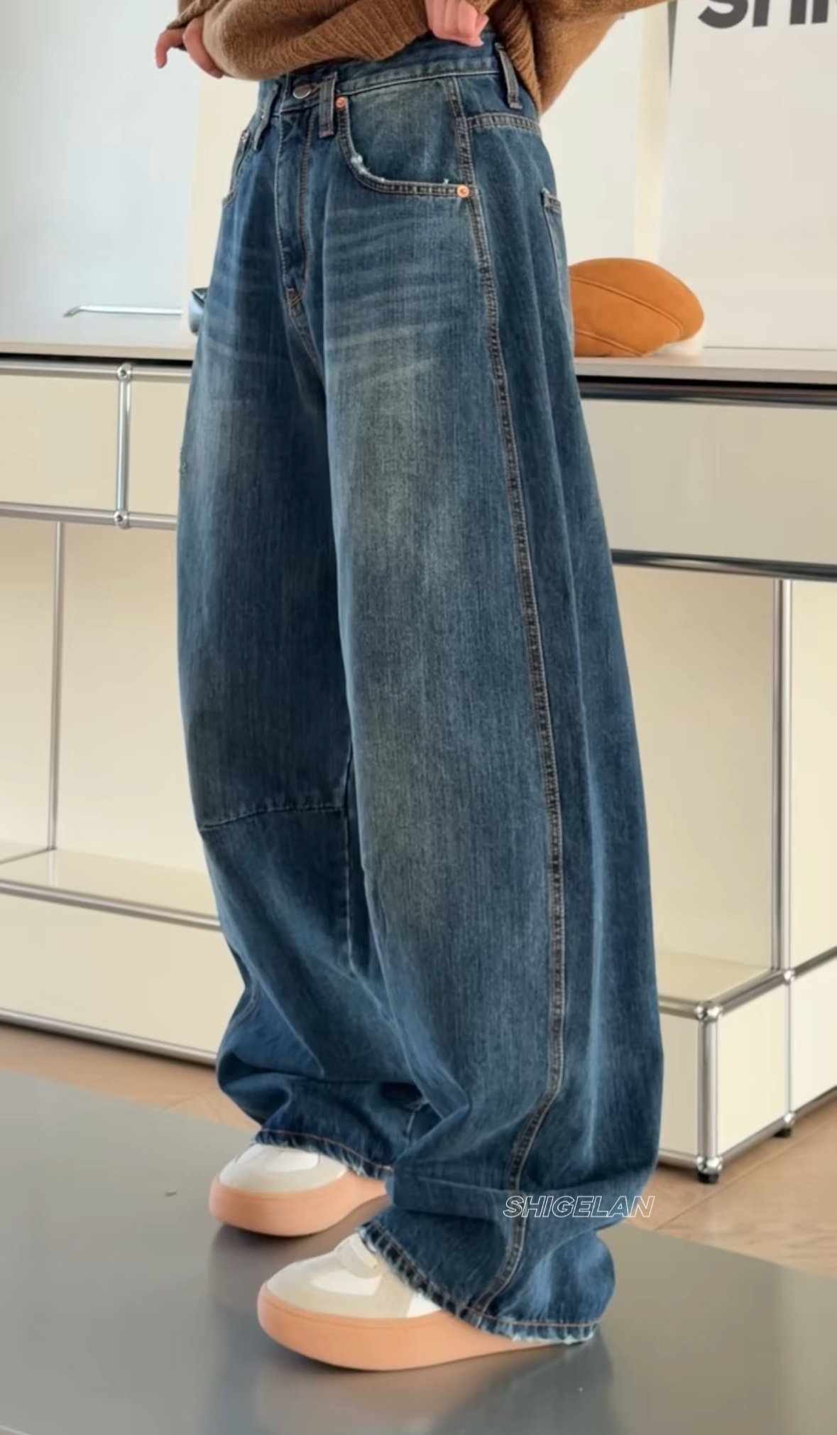 H51613诗歌兰韩货女装2026早春款 百搭深蓝色磨毛弯刀裤牛仔裤女,女装/女士精品,牛仔裤,淘宝优惠券,粉丝福利购,淘宝优惠卷