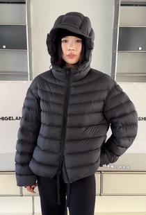 T64692连帽羽绒服 诗歌兰女装26冬款气质黑色白鸭绒排骨羽绒外套
