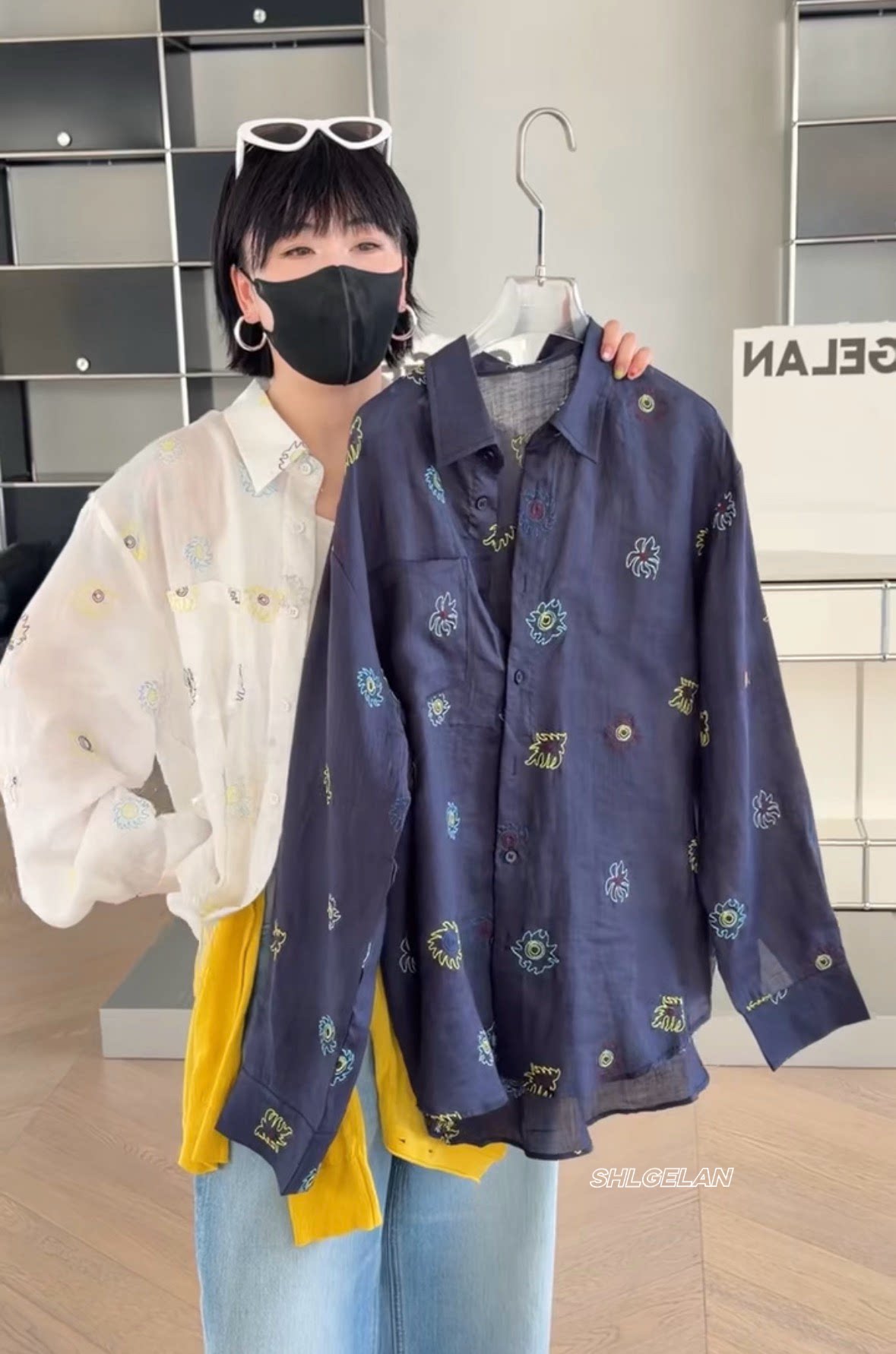 T80820防晒上衣 诗歌兰欧货2026春款气质蓝色苎麻刺绣休闲衬衫女