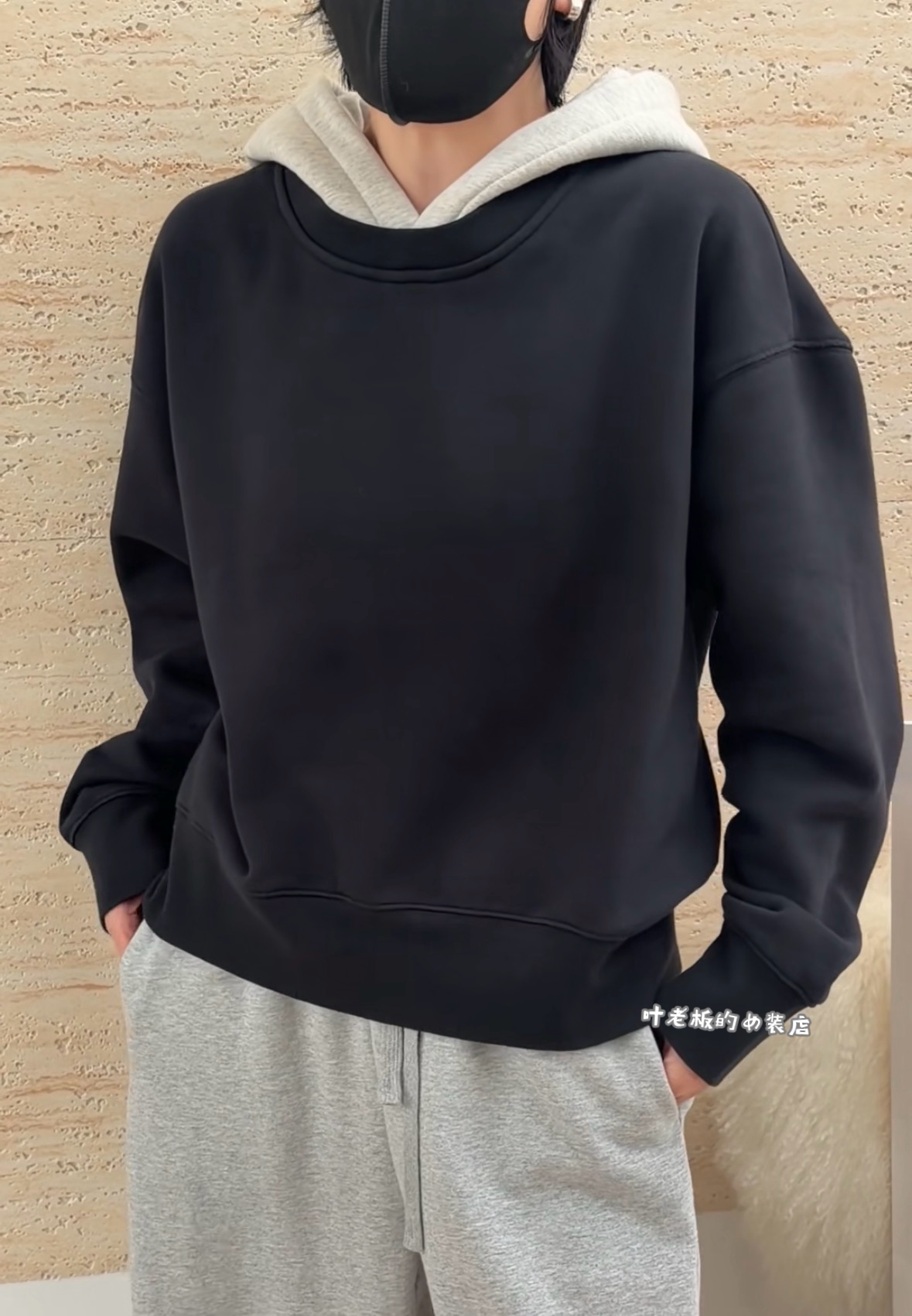 C58839连帽磨毛卫衣 诗歌兰女装26秋冬款时尚气质深蓝色拼色帽衫