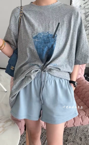 T10586休闲短袖 诗歌兰欧货女装2026夏款百搭灰色圆领短袖果汁T恤