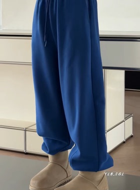 现货58331诗歌兰女装2025冬款 百搭蓝色松紧腰直筒休闲裤加绒卫裤