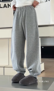 582215诗歌兰女装2025冬款气质百搭浅灰色九分休闲裤加绒束脚卫裤