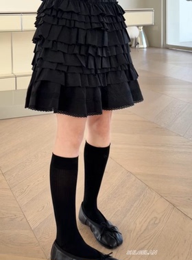 16585蛋糕短裙 诗歌兰欧货女装2026春款 气质黑色甜美木耳边半裙