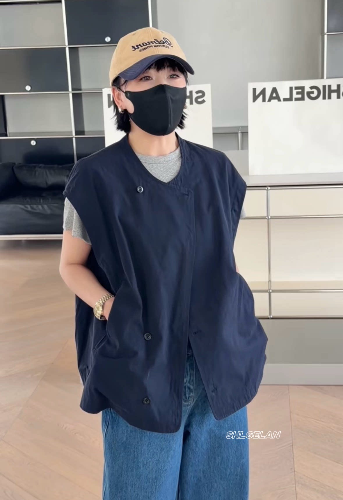 P67243马甲诗歌兰欧货女装2026春款气质藏青蓝圆领休闲背心外套女