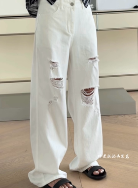 C26225破洞裤 诗歌兰欧货女装2026夏气质破洞白色牛仔裤女 可退换