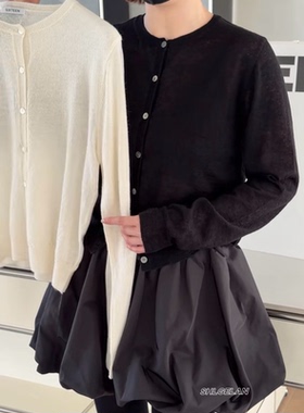 H06221针织开衫 诗歌兰韩货女装2026春款简约百搭黑色圆领针织衫