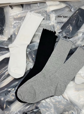 02302诗歌兰袜子2026早春款 时尚百搭灰色木耳边针织袜中筒袜女袜