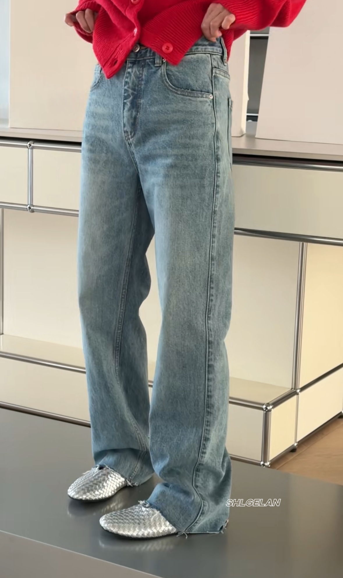 26553毛边牛仔裤 诗歌兰女装2026春款气质百搭浅蓝色小直筒牛仔裤