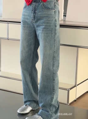 26553毛边牛仔裤 诗歌兰女装2026春款气质百搭浅蓝色小直筒牛仔裤