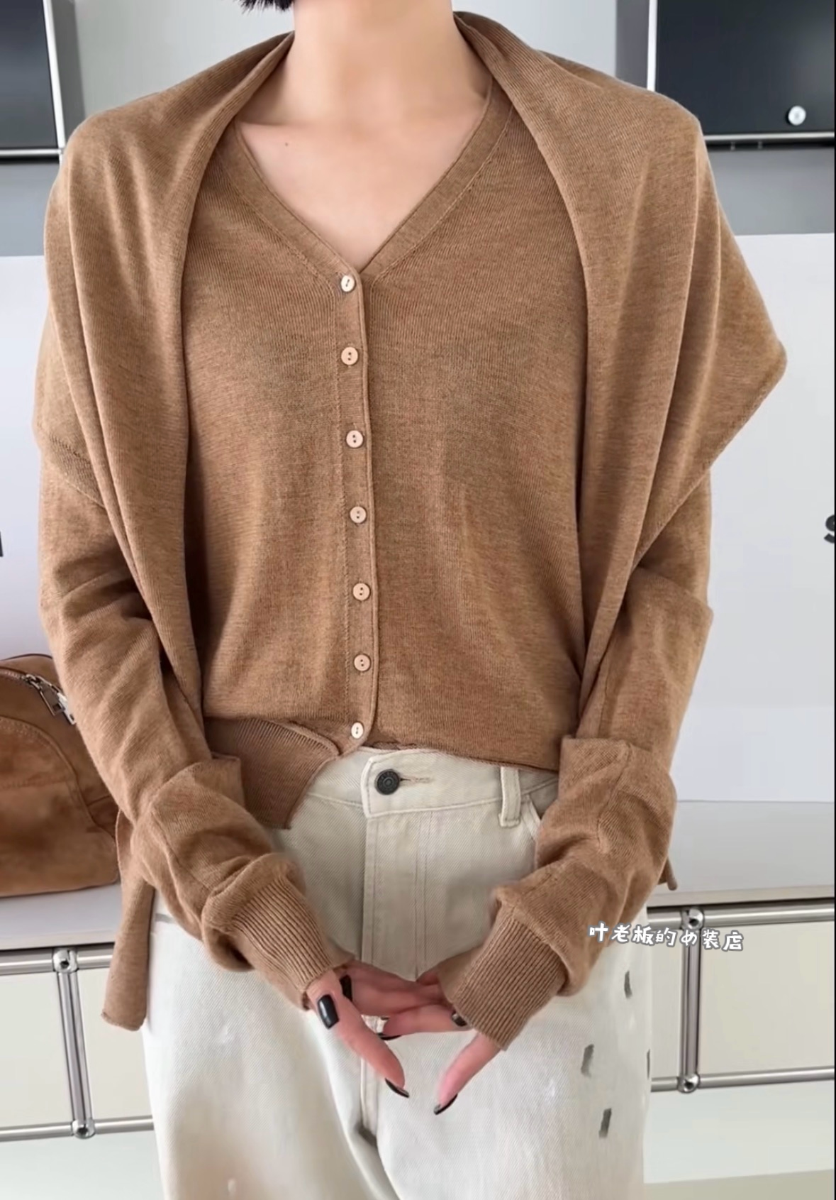 P07180披肩开衫 诗歌兰欧货女装26秋款气质卡其色两件套针织衫女