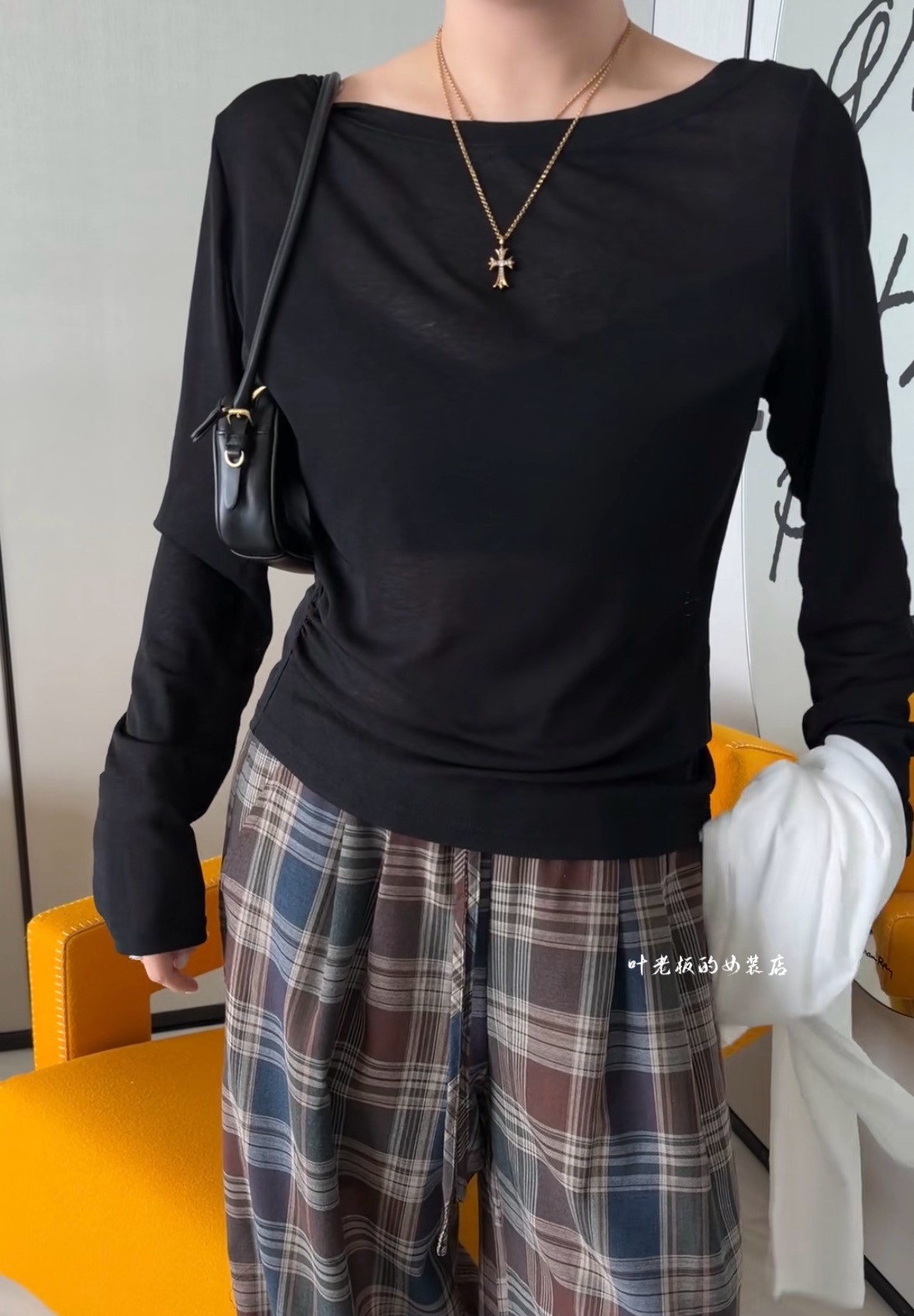 P9800褶皱长袖 诗歌兰欧货2026夏款白色一字肩薄款T恤女面膜上衣