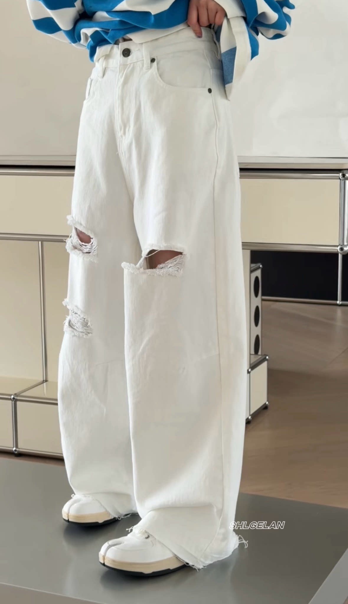 Z3659破洞裤 诗歌兰欧货女装2026春款气质百搭破洞毛边白色牛仔裤