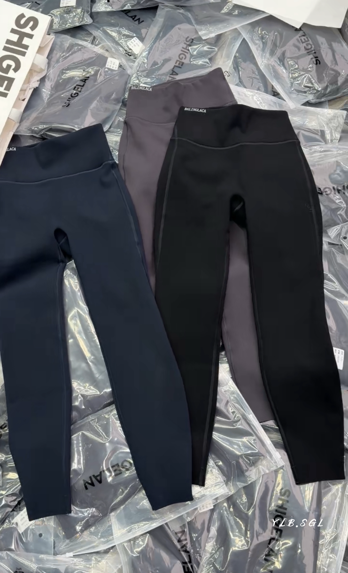 202589诗歌兰女装2025冬款时尚蓝色加厚瑜伽裤字母收腹加绒打底裤