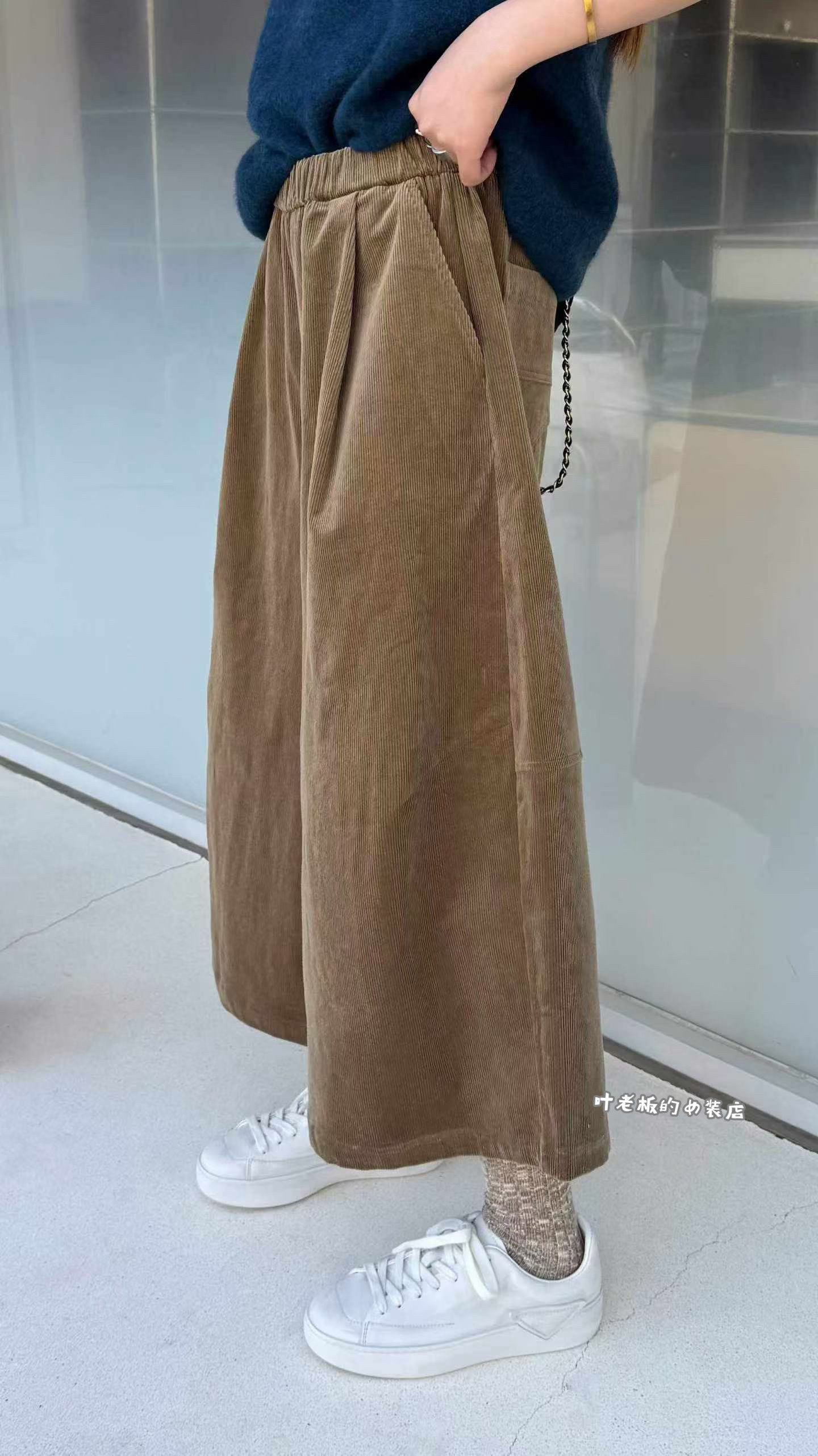 T3839-1阔腿七分裤 诗歌兰欧货女装26秋款气质卡其色灯芯绒休闲裤