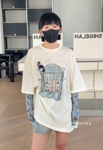 Z7271宽松长袖诗歌兰欧货女装2026夏款气质白色印花拼接花朵袖T恤