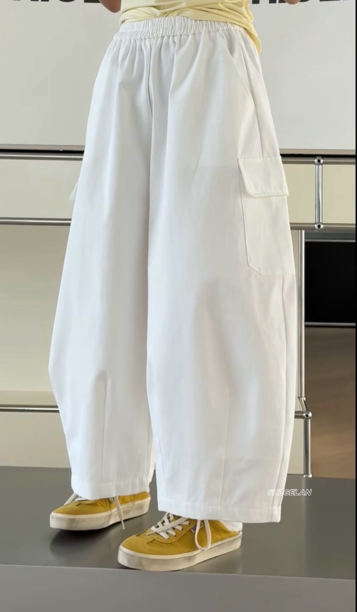 T9024松紧腰休闲裤 诗歌兰欧货女装2026春款气质白色口袋工装裤女