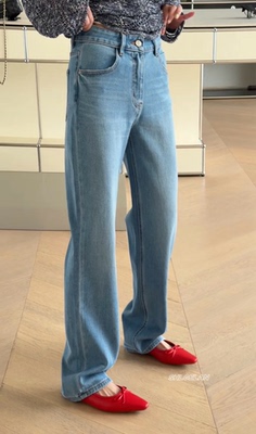 C26589诗歌兰牛仔裤 2026春女装气质百搭蓝色小直筒爱心牛仔裤女