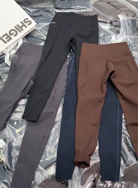 16580诗歌兰打底裤2025冬款 百搭多色显瘦收腹字母口袋薄绒瑜伽裤