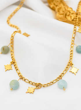 时尚潮流波西米亚风个性钛钢项链天河石八芒星创意气质项链配饰