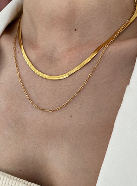 欧美时尚百搭钛钢双层拼接项链女