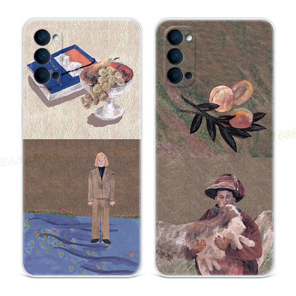 欧美油画9适用oppo Reno6手机壳8pro+7文艺5K冷淡风复古4SE艺术3元气版2Z女款Ace轻薄软十
