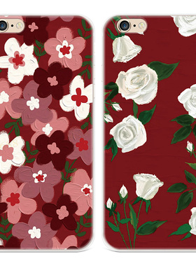 油画风花朵适用iPhone8plus苹果13手机壳14promax玫瑰花6s7文艺女款软5se第一1二2三3代五六七八
