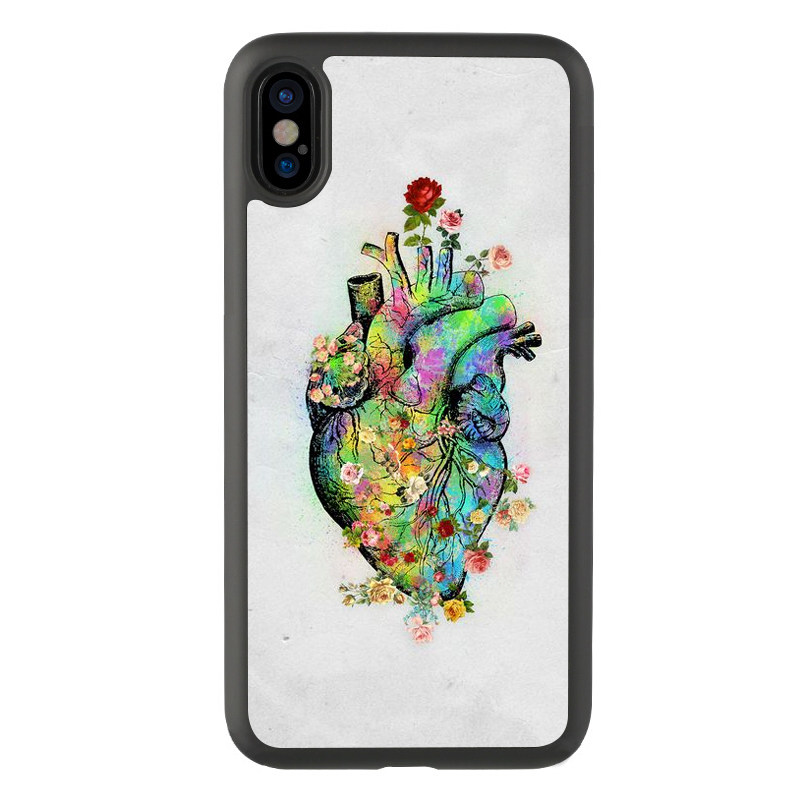 适用于xr卡通14彩色心脏插图iPhone13手机壳15Promax保护套硅胶xs