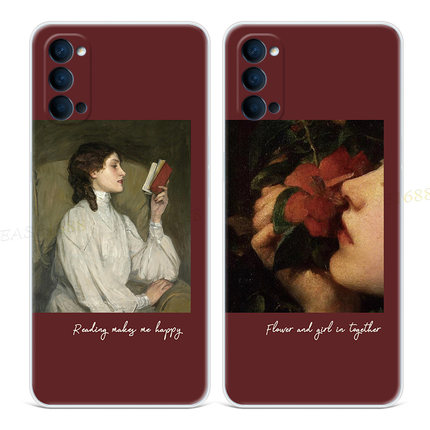 油画姐妹闺蜜9适用oppo reno6手机壳8pro+7复古5K古典4se文艺3元气版2z女款Ace轻薄软十