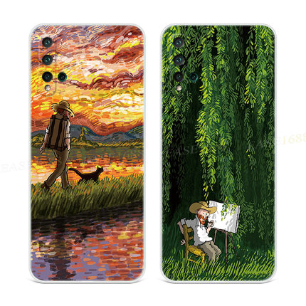 猫咪梵高适用华为nova5pro手机壳6se可爱4e文艺3i男士2s plus女款