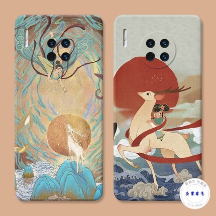 国潮敦煌适用华为mate60手机壳40pro+50复古20x中国风10e9九色鹿8