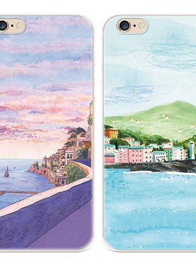 想去海边适用iPhone8plus苹果X手机壳6s7文艺xsmax油画XR小清新女款软5se第一1二2三3代五六七八