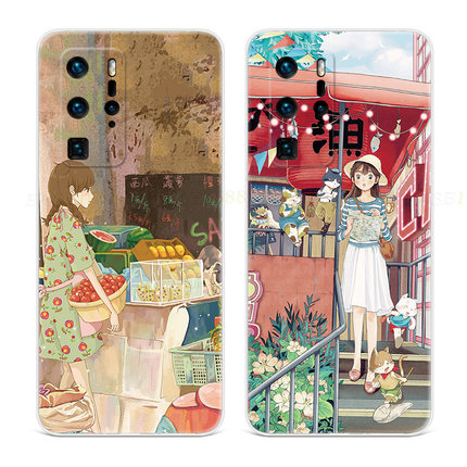小清新猫咪适用于华为p20手机壳p40p9p10p60少女心pro插画plus软+