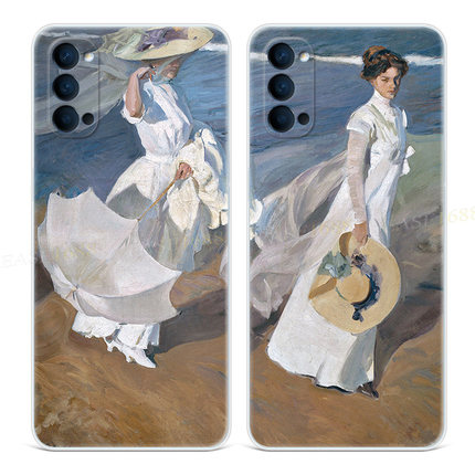 法式油画9适用oppo reno6手机壳8pro+7艺术5K复古4se文艺3元气版2z女款Ace软十